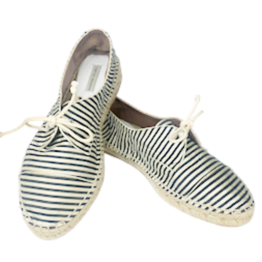 Tabitha Simmons Dolly Silk Striped Espadrille Lace-Up Flats - Picture 2 of 14
